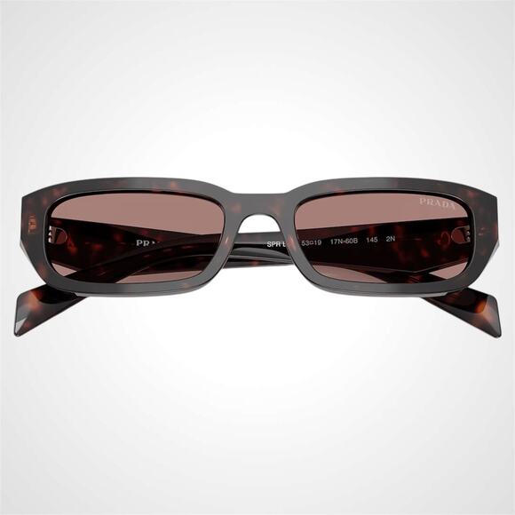 New PRADA Sunglasses Brown Tortoise Symbole Logo Rectangle w/ Case - Picture 4 of 6